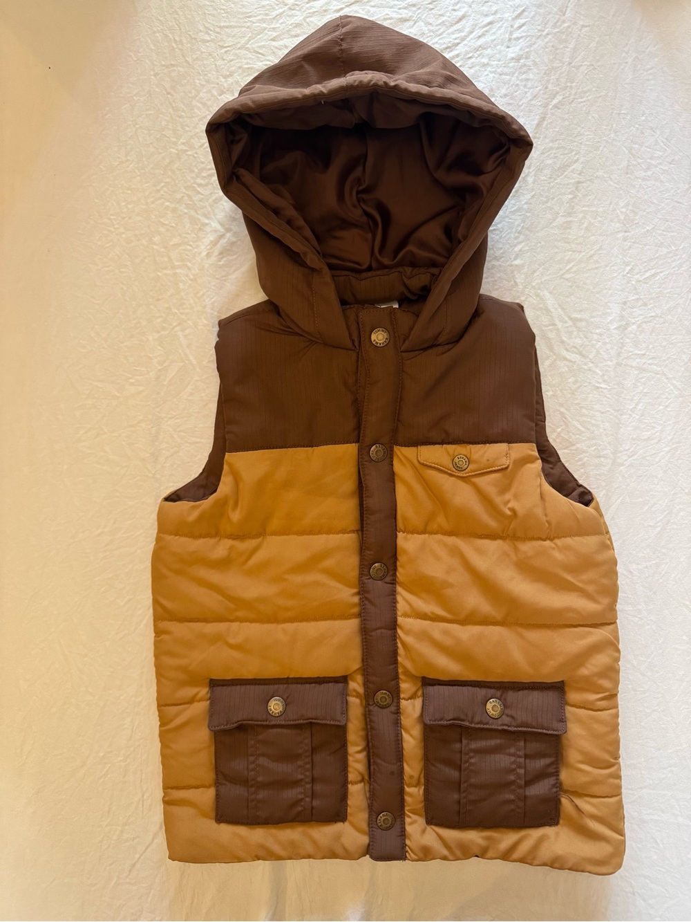 Tommy Bahama Kids Puffer Vest Hooded Brown and Tan